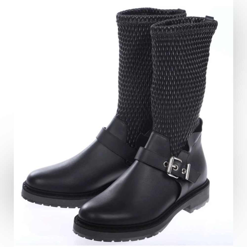 NEW FENDI BLACK WAVE STRETCHY LEATHER BIKER BOOTS SHOES 36/US 6